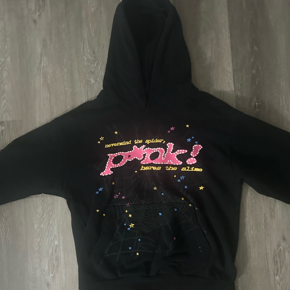 Black Hoodie with Pink and Yellow Graphic